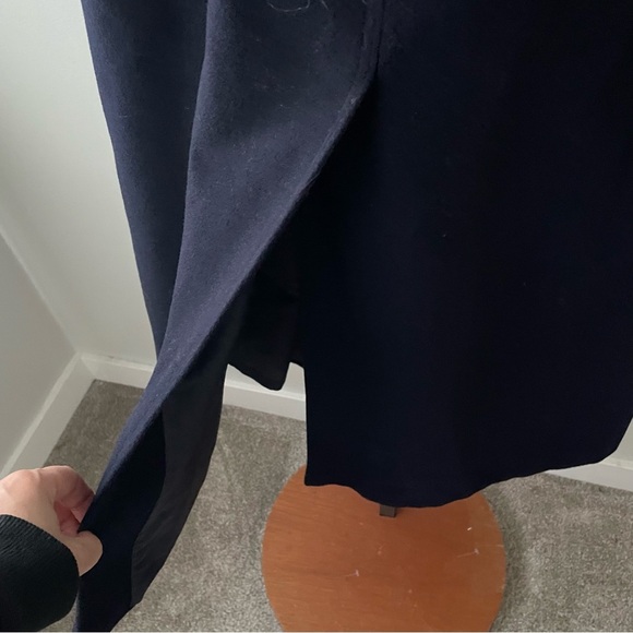 Vintage Wool Cashmere Long Coat Overcoat Maxi Longline Belted Navy Blue Size 12 - Picture 10 of 14